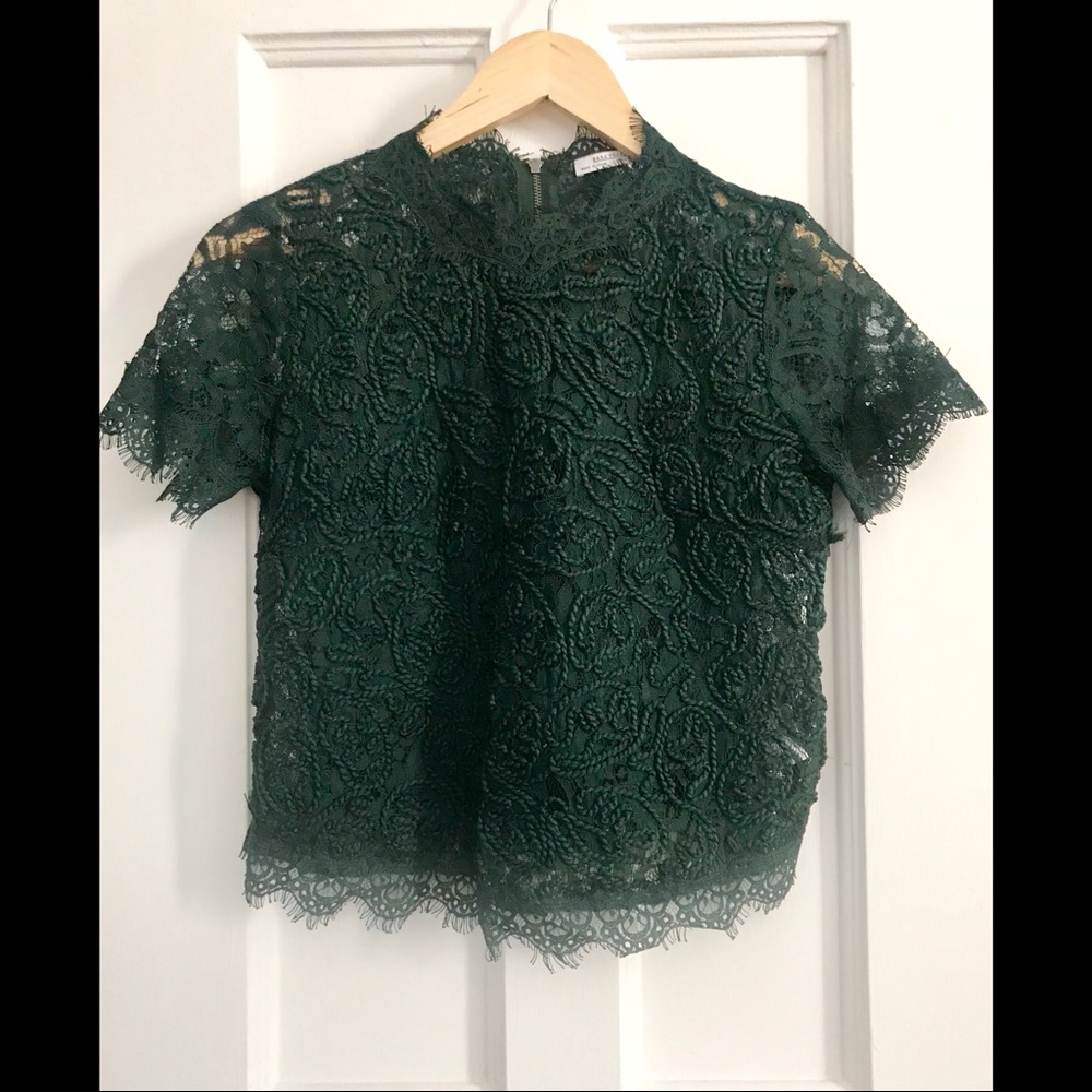 Zara dark green floral sheer top (S)